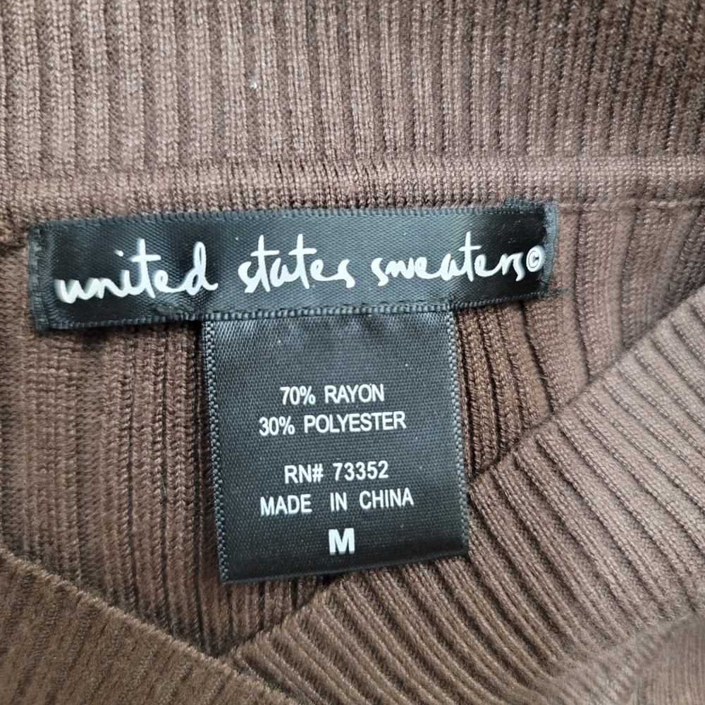 United States Sweaters Brown Ribbed V‑Neck Knit M Y2K Office Chic Office Bodycon - Picture 4 of 5